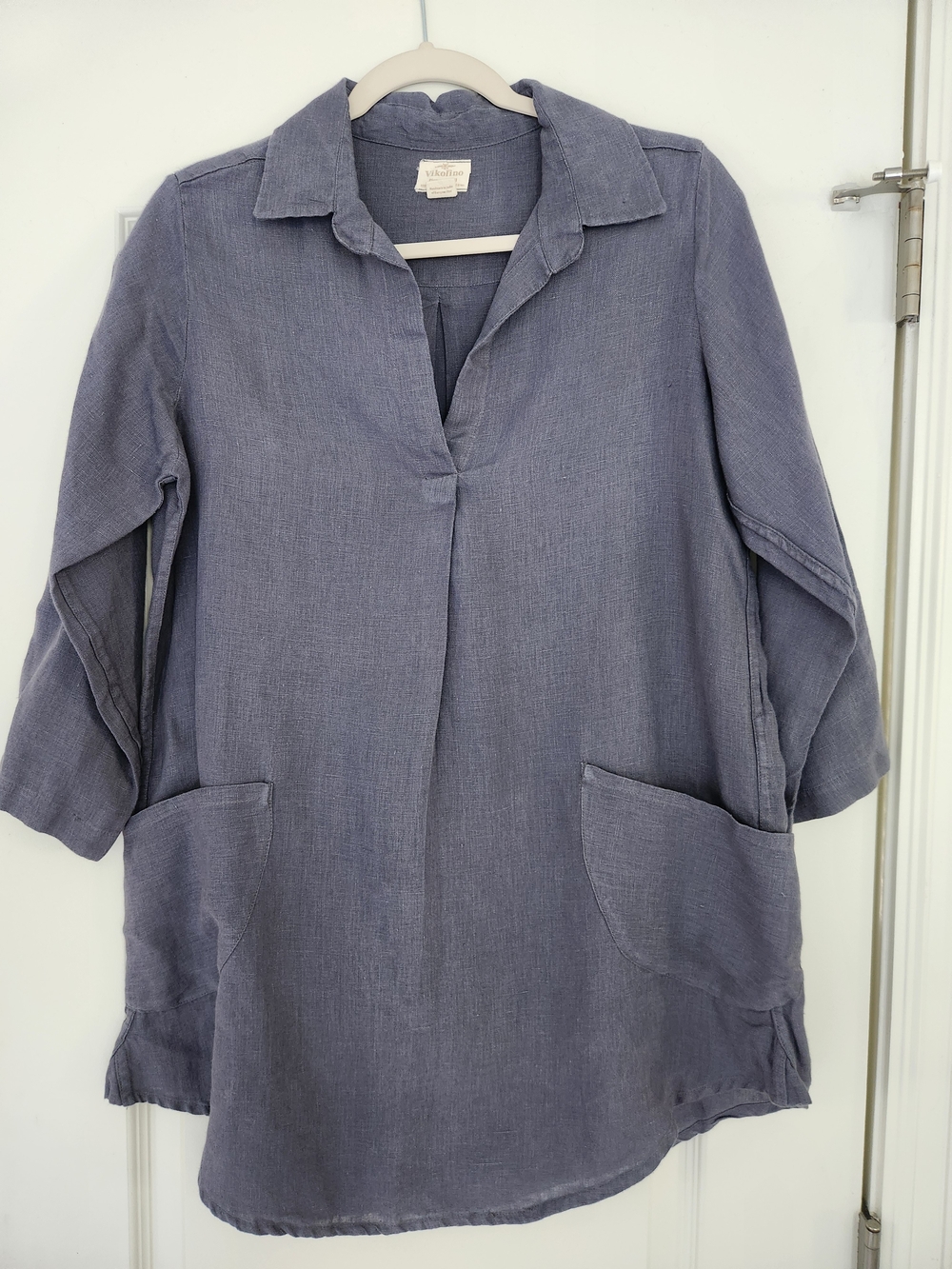 Vikolino 100% European Linen Grey Gray Tunic Size Small Lagenlook Boho Relaxed